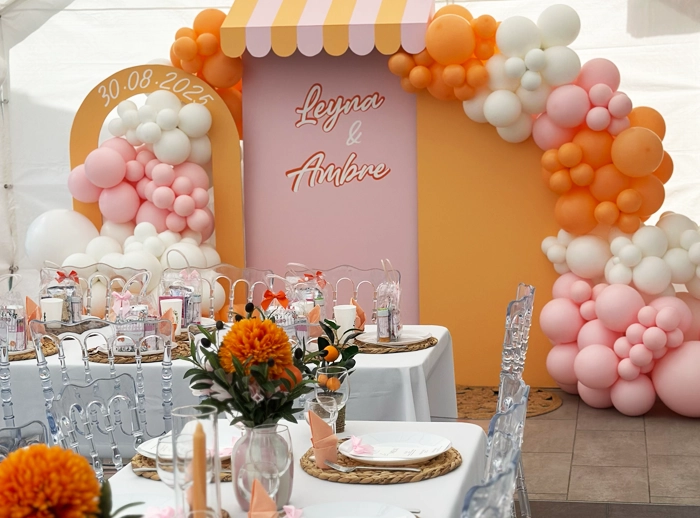 decoration bapteme orange rose