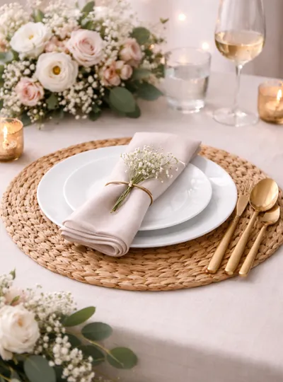 Set de table rond en rotin à louer — Les Pimp'ettes