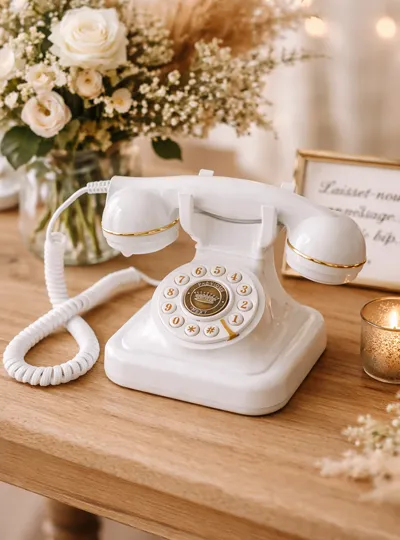 Téléphone blanc pour livre d'or en location — Les Pimp'ettes